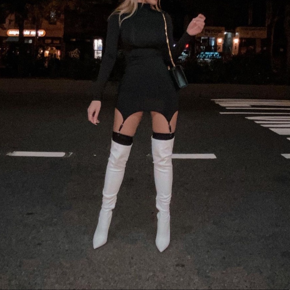 White like new knee high boots shoes heels sales